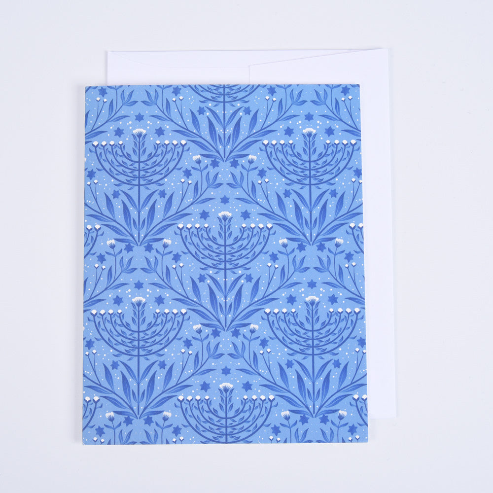 Floral Menorah Hanukkah Greeting Card